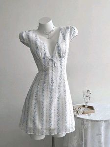Floral Print Deep V-Neck Mini Dress