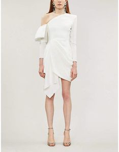 Asymmetric White Draped Cocktail Dress