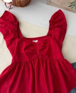 Red cotton peplum top (brand new)