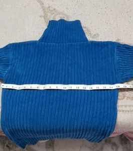 Blue Turtleneck Ribbed Sweater