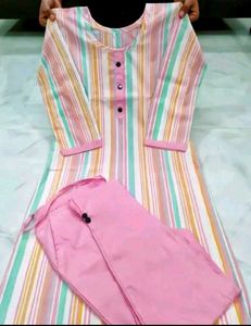 BranNew KhadiCotton Striped KurtaSet with Pants