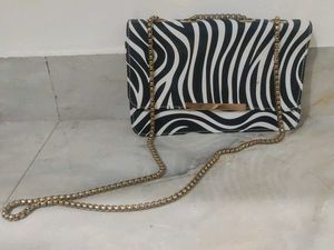 Zebra Print Clutch Bag with Gold Chain