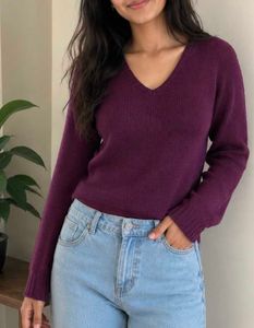 Cozy V-Neck Purple Knit Sweater