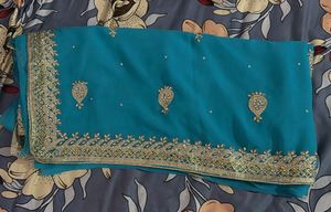 Stunning Teal Blue Blouse with Gold Trim