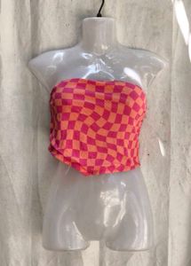 Pink &amp; Orange Checkered Tube Top