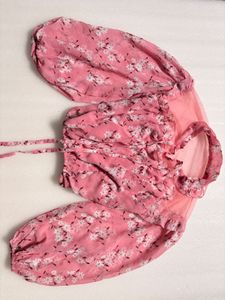 Chic Pink Floral Puff Sleeve Top