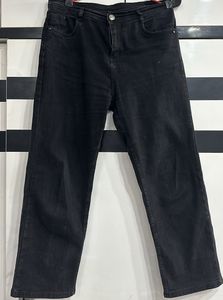 Washed Black Denim Straight Jeans For Women
