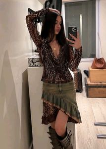 Y2k Leopard Print Sheer Top