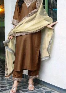 Elegant Brown Kurta Set with Dupatta