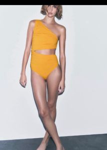 Orange Ruched One-Shoulder Bodysuit