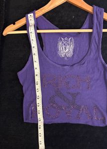 Purple Rhinestone Ribbed Tank Top