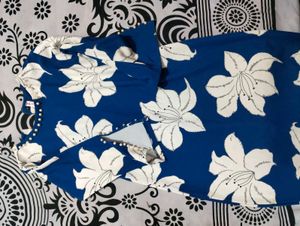 Blue Floral Print midi dress with Pearl Detail