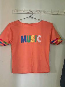 Orange 'Music' Graphic T-Shirt