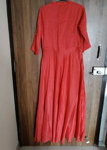 Coral Kurta with Gold Embroidery