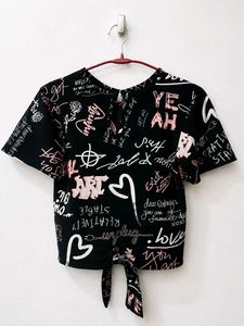 Graffiti Print Tie-Front Crop Top