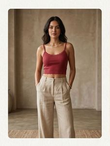 Ribbed Lace Trim Crop Tank Top