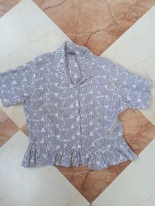 Striped Ruffle Hem Shirtn