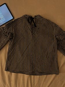 Black &amp; White Gingham Ruffle Top