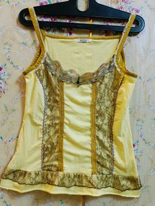 🇳🇿💫🎀Y2K Yellow Lace Trim Corset Top