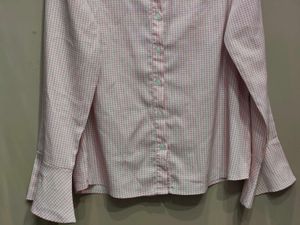 Pink Gingham Bell Sleeve Shirt