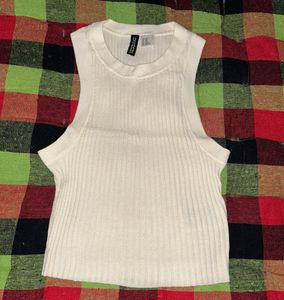 Cream Ribbed Sleeveless Top