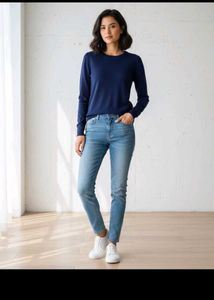 Navy Blue Knit Long Sleeve Top