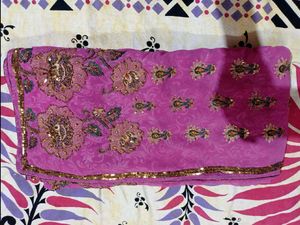 Royal Pink Zari Embroidered Saree With Blouse