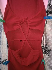 Backless Maroon Halter Neck Midi Dress