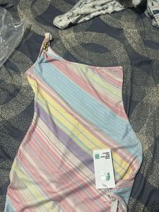 One Shoulder Striped Mini Dress