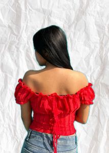 Red Off-Shoulder Smocked Top