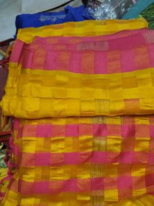 Pink & Yellow Checked Saree