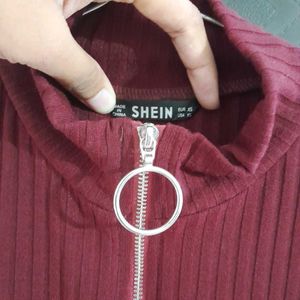 Burgundy Ribbed Zip-Up Top