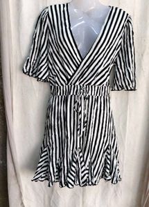 Striped V-Neck Wrap Dress