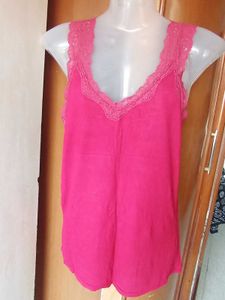 Pink Lace Trim Cami Top