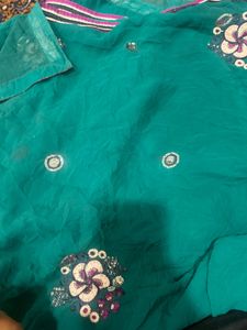 Elegant Emerald Green Embroidered Saree