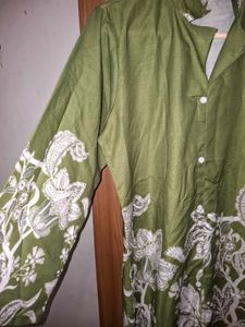 Green Kurta with White Floral Print