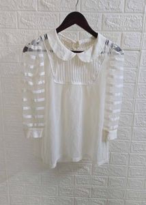Sheer Stripe Puff Sleeve Blouse
