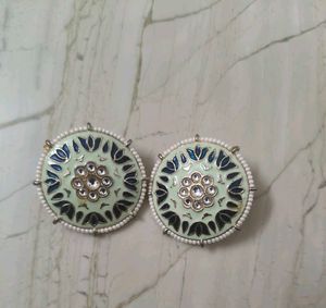 Pack of 2 Designer Round Enamel Earrings