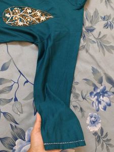 Stylish Teal Kurta Set with Embellishments