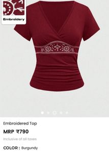Embroidered Burgundy V-Neck Top