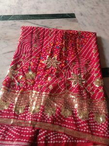 Stunning Bandhani Saree with Intricate Embellishme