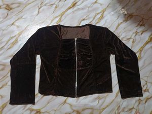 Velvet Zipper Front Top
