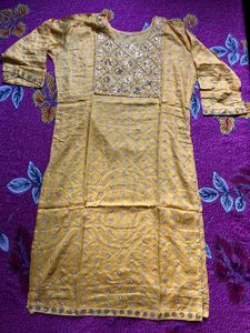 Yellow Kurta with Sequined Neckline
