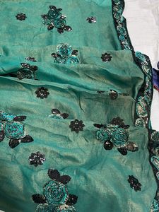 Emerald Green And Black Floral Saree