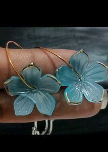 Beautiful Blue Flower Hoop Earrings