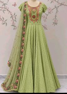 Stunning Green Embroidered Anarkali Gown
