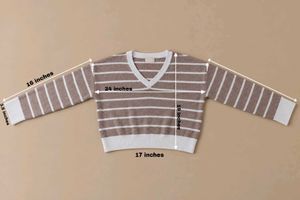 TAUPE &amp; CREAM STRIPED V-NECK SWEATER
