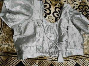 Elegant Silver Brocade Blouse