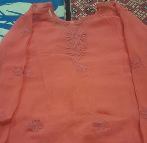Peach Chikankari Kurti