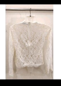 Transparent  Net White Top For Girls
